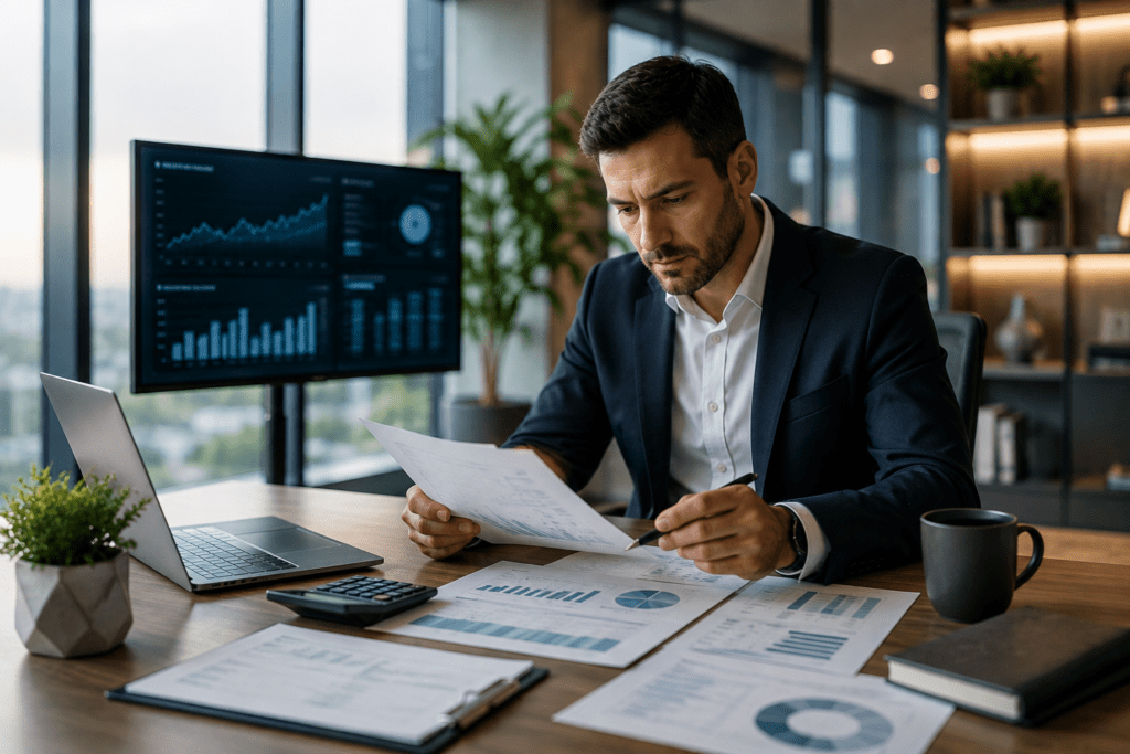 Fractional CFO reviewing financial forecasts and business performance data