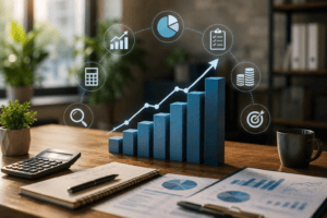 Financial KPI dashboard showing business growth, profitability, cash flow, and performance metrics.