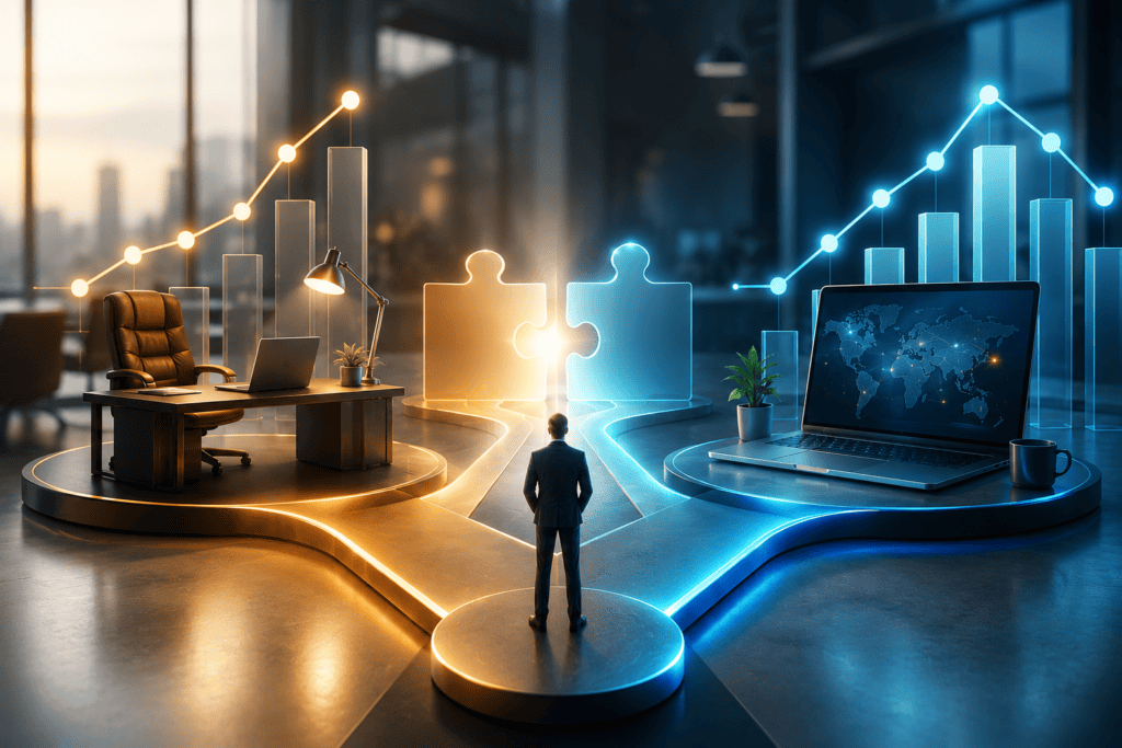 Fractional CFO vs virtual CFO concept showing strategic financial planning and remote business support.