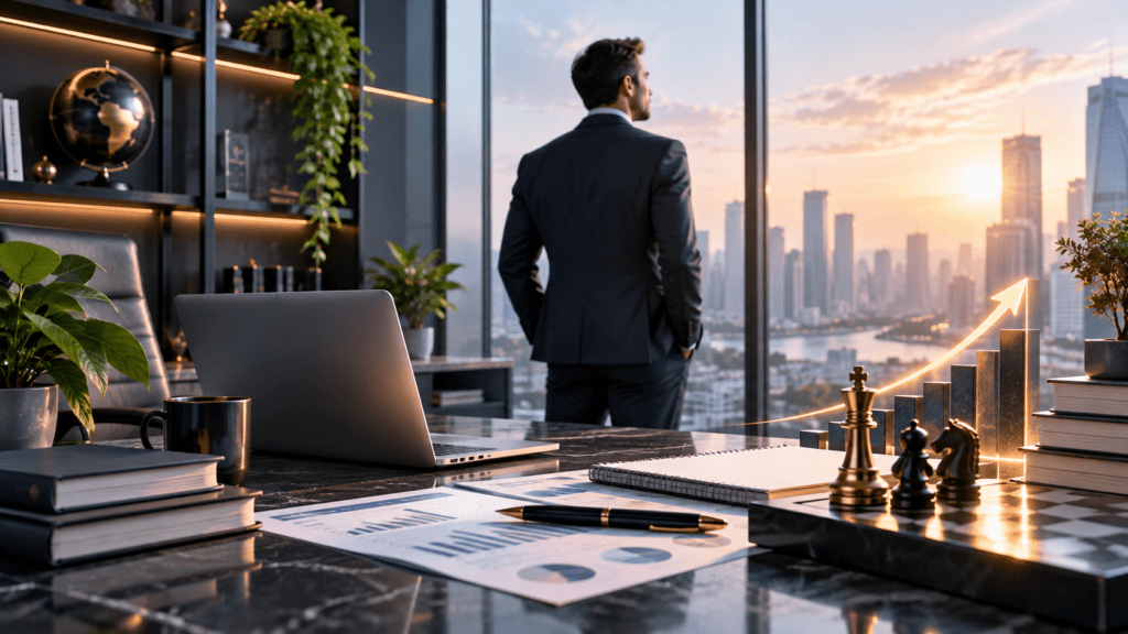 Fractional CFO reviewing business financial reports and growth strategy