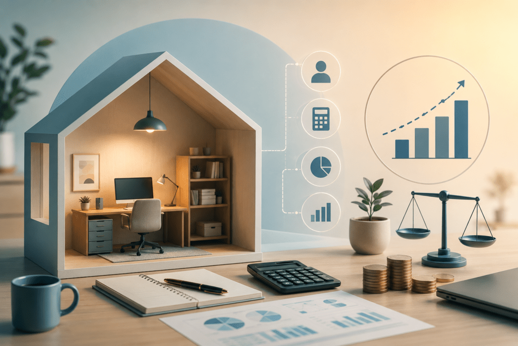 Startup founder reviewing rent and business expense records
